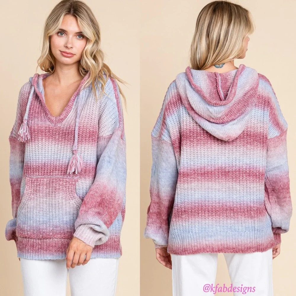 LAST 2! Ombré Puff Sleeve Cozy Oversized Hoodie Sweater! - Picture 2 of 8